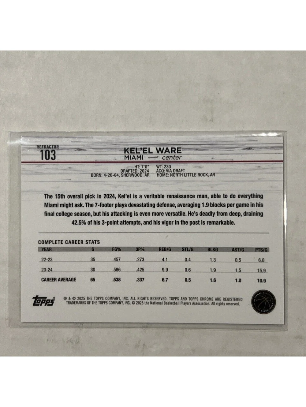 2024-25 Topps Chrome Kel'el Ware RC Refractor Rookie #103 Heat
